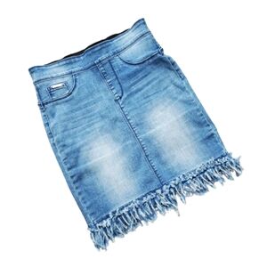 Coco and Carmen fringed denim elastic waist skirt - small
